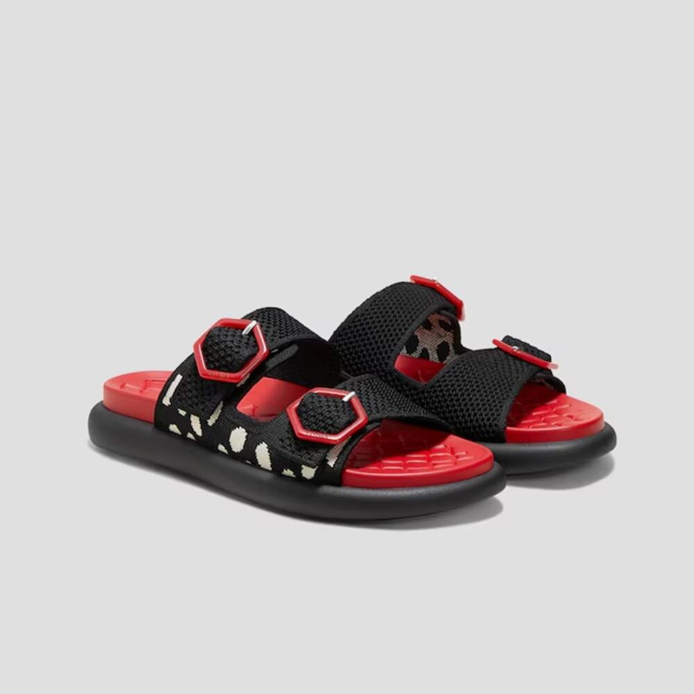 Vivaia Isadora AdaptAll Soft Footbed Comfort AllDay Black Red Print Sandals 10.5